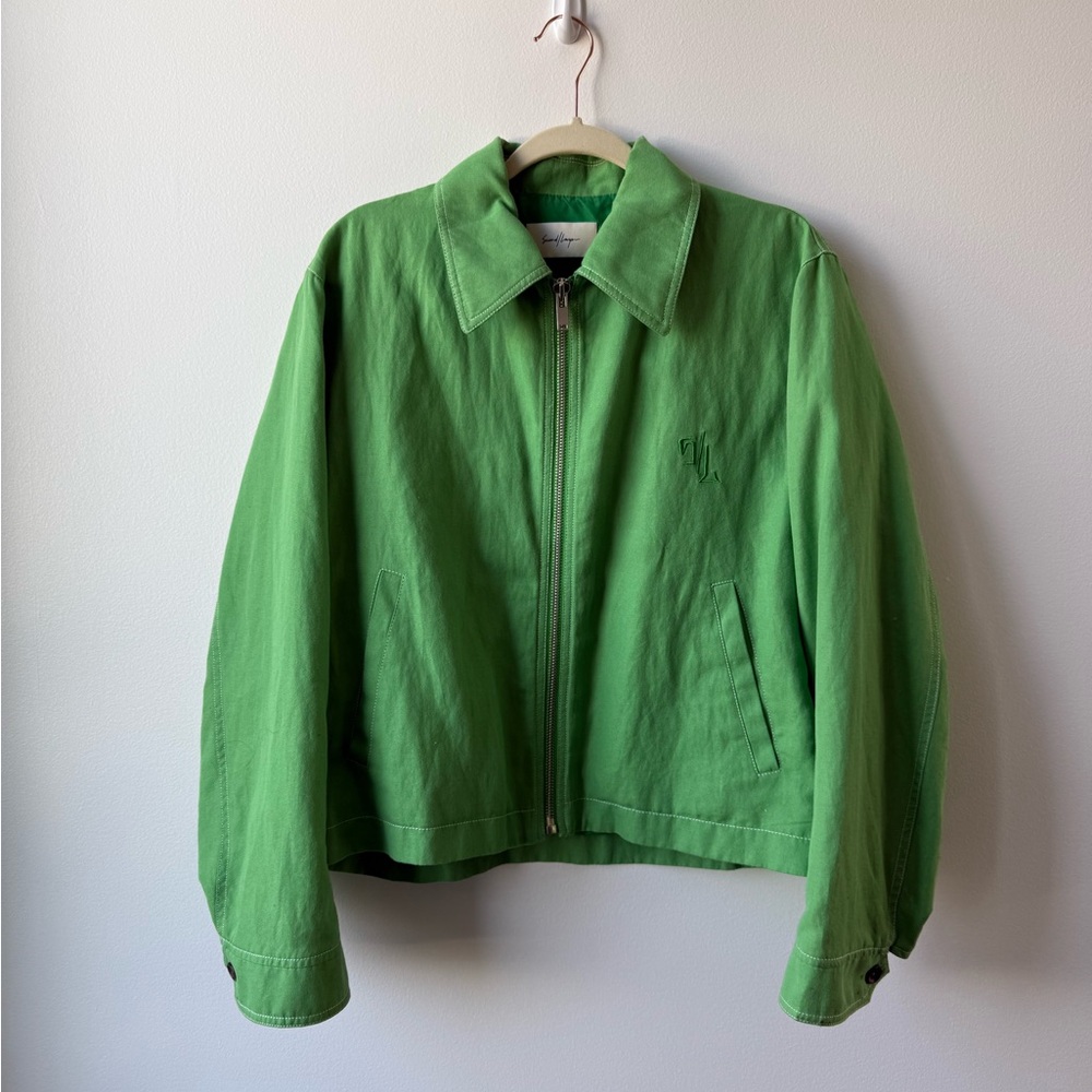 Bright Green Stylish Semi Cropped Lightweight Bomber Jacket - Unisex